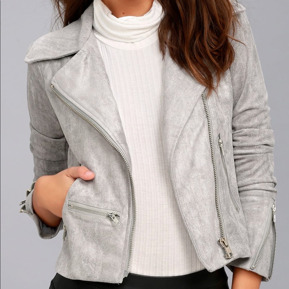 Grey suede moto jacket